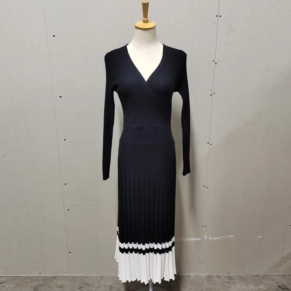 Ribbed V-Neck Knit Maxi Dress