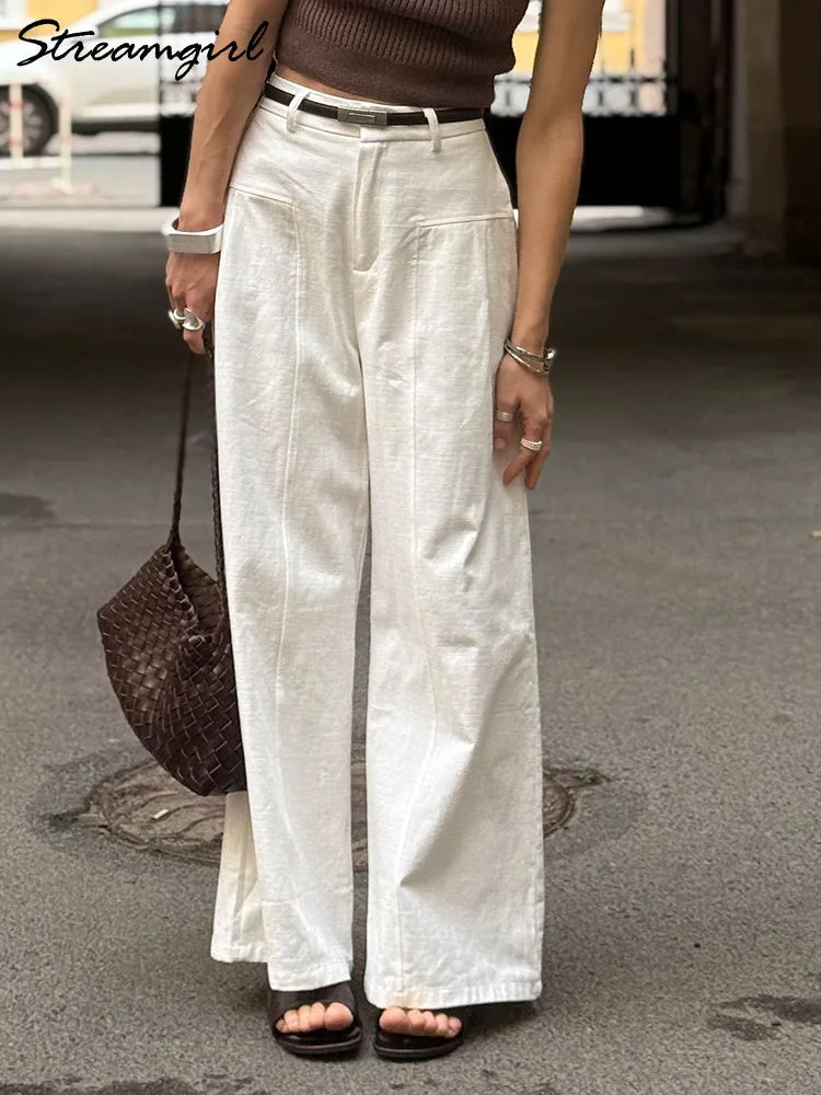 High Waist Cotton-Linen Wide Leg Pants