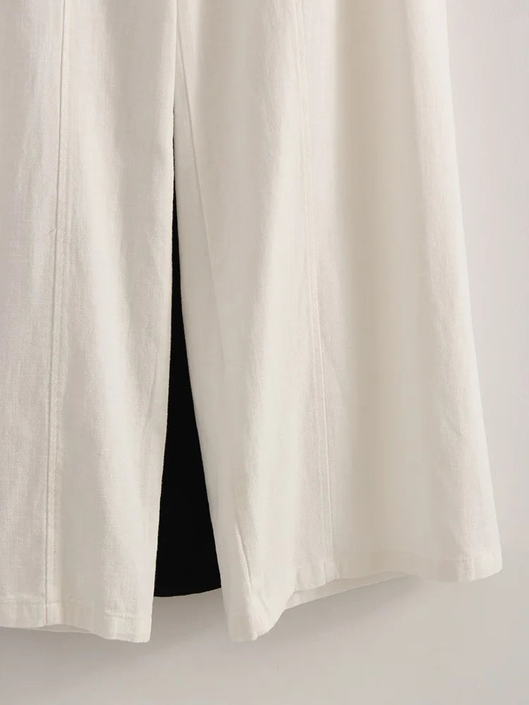 High Waist Cotton-Linen Wide Leg Pants