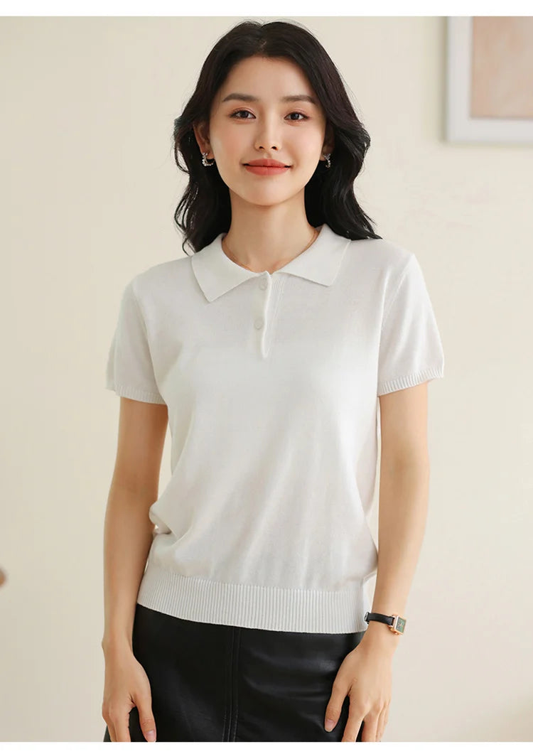 Women’s 100% Cotton Polo Collar Top