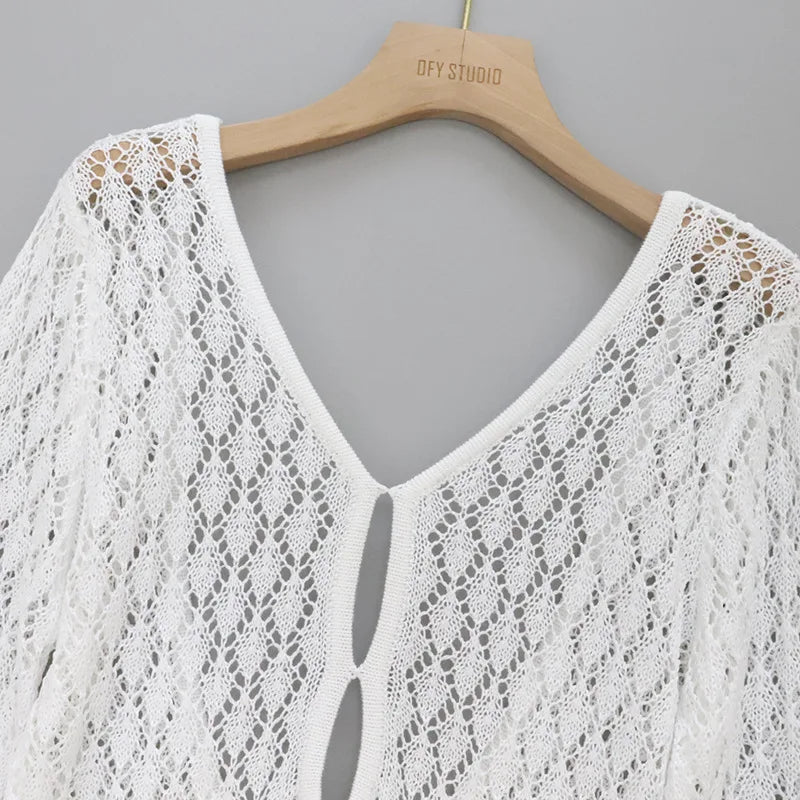 Hollow Knit Plaid Mini Dress