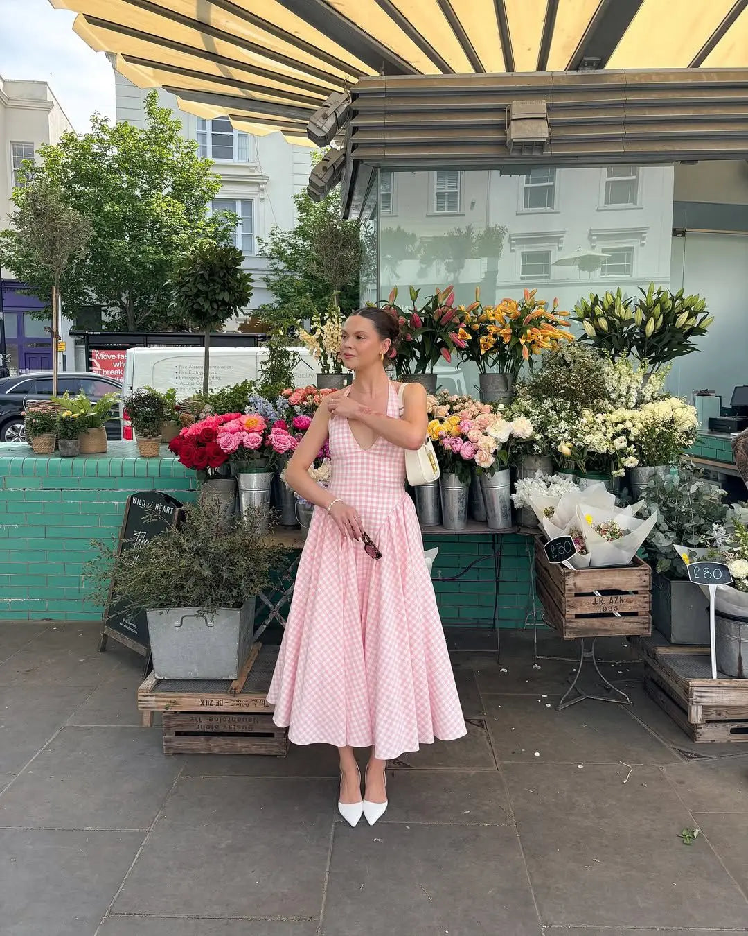 Pink Plaid Backless Halter Low-Waist Mini Dress