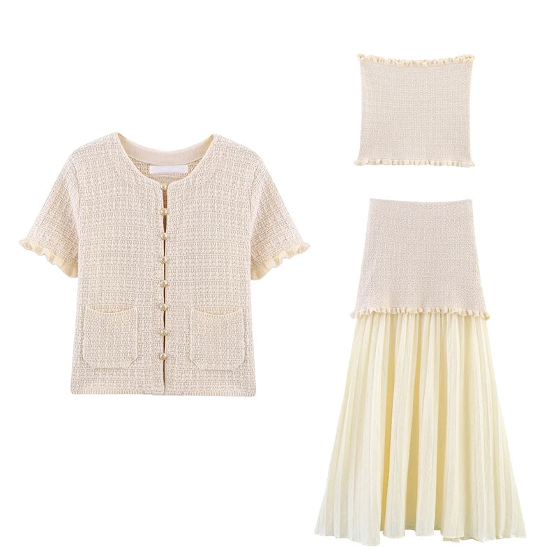 Short-Sleeve Knit Button Cardigan