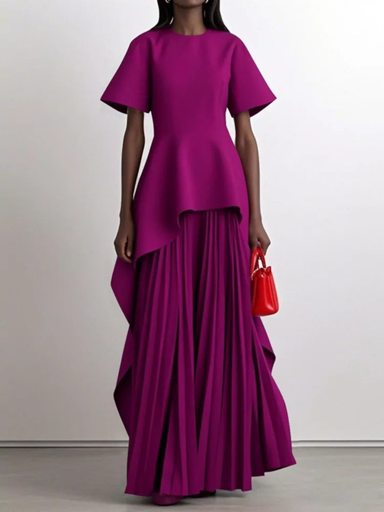 Elegant Peplum Pleated Maxi Dress