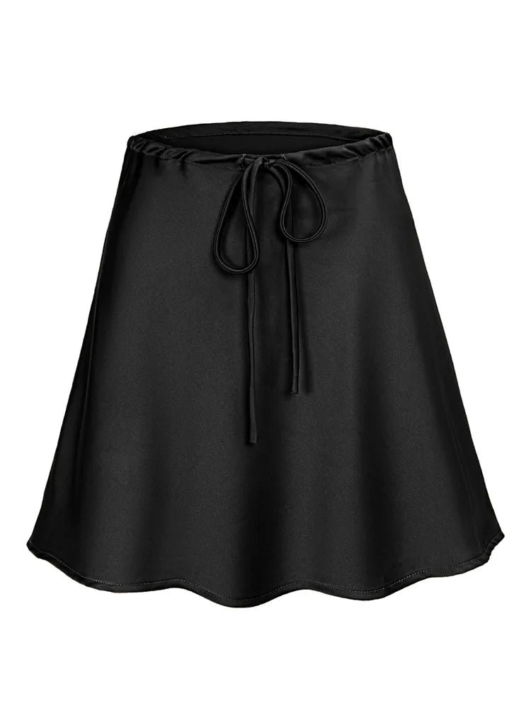 High Waist Drawstring Satin Mini Skirt Summer
