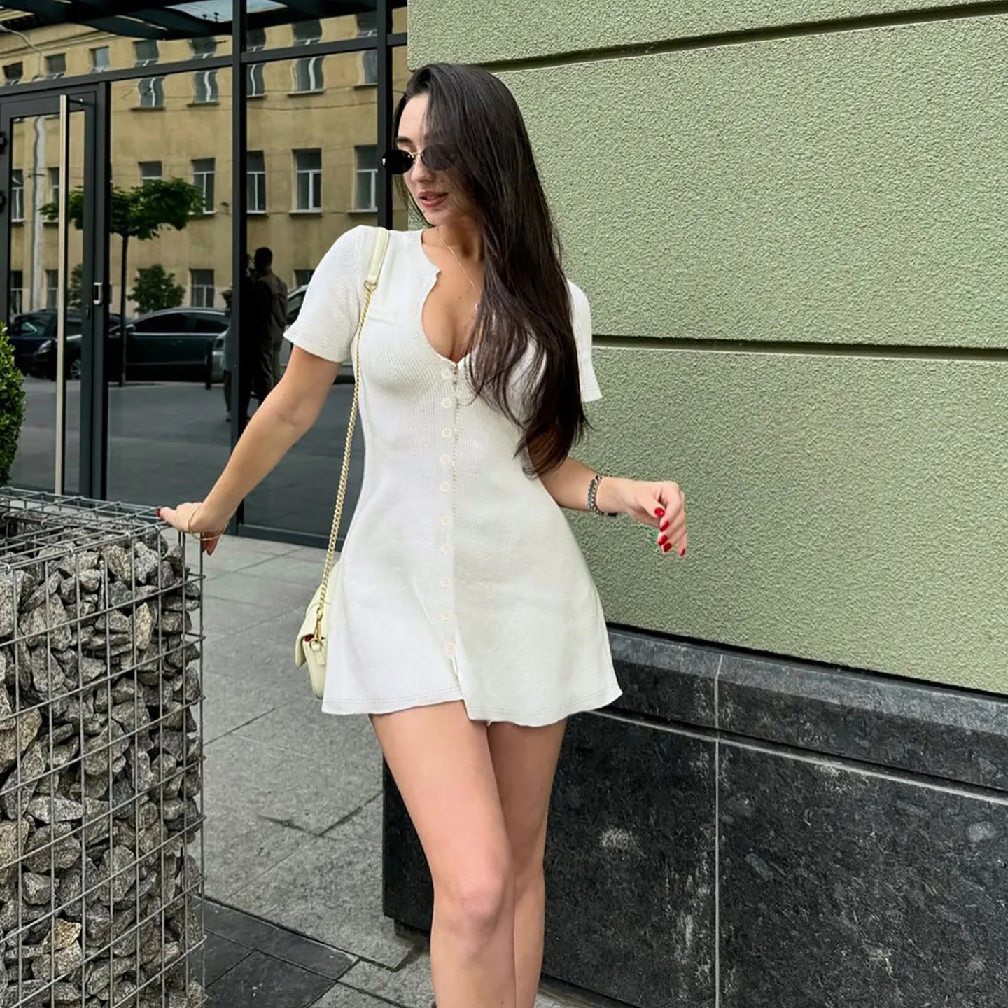 Patchwork Knit Short Dress