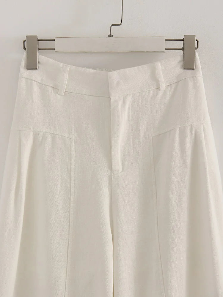 High Waist Cotton-Linen Wide Leg Pants