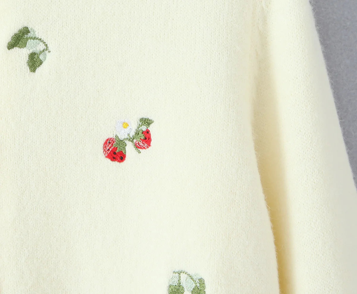 Cherry Embroidered Knit Cardigan