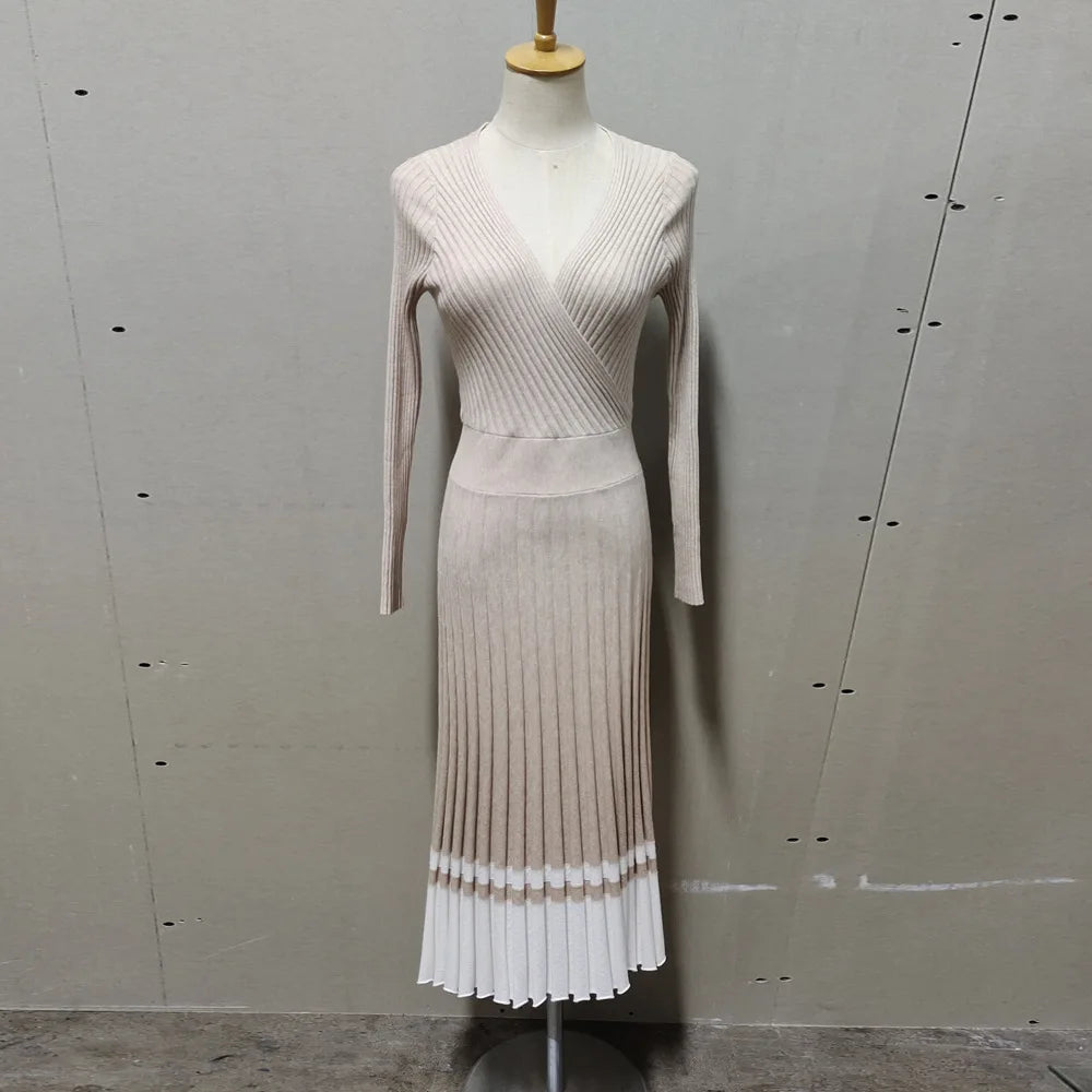 Ribbed V-Neck Knit Maxi Dress