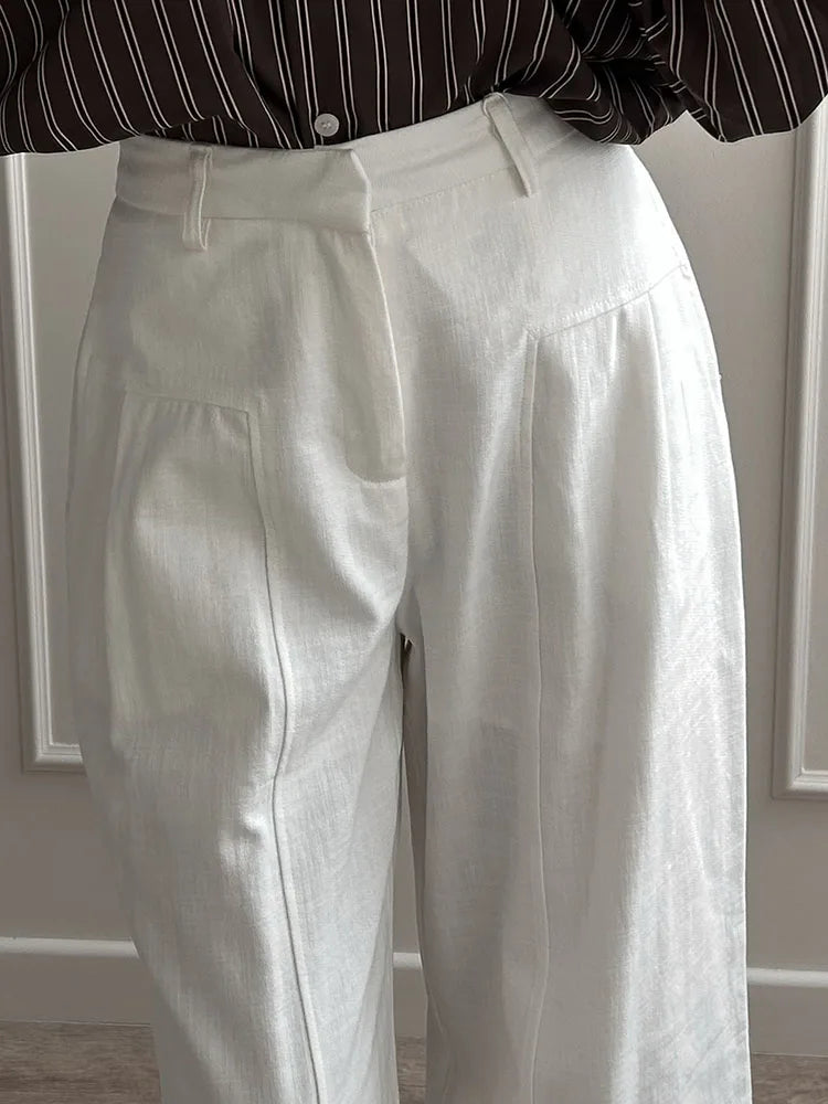 High Waist Cotton-Linen Wide Leg Pants