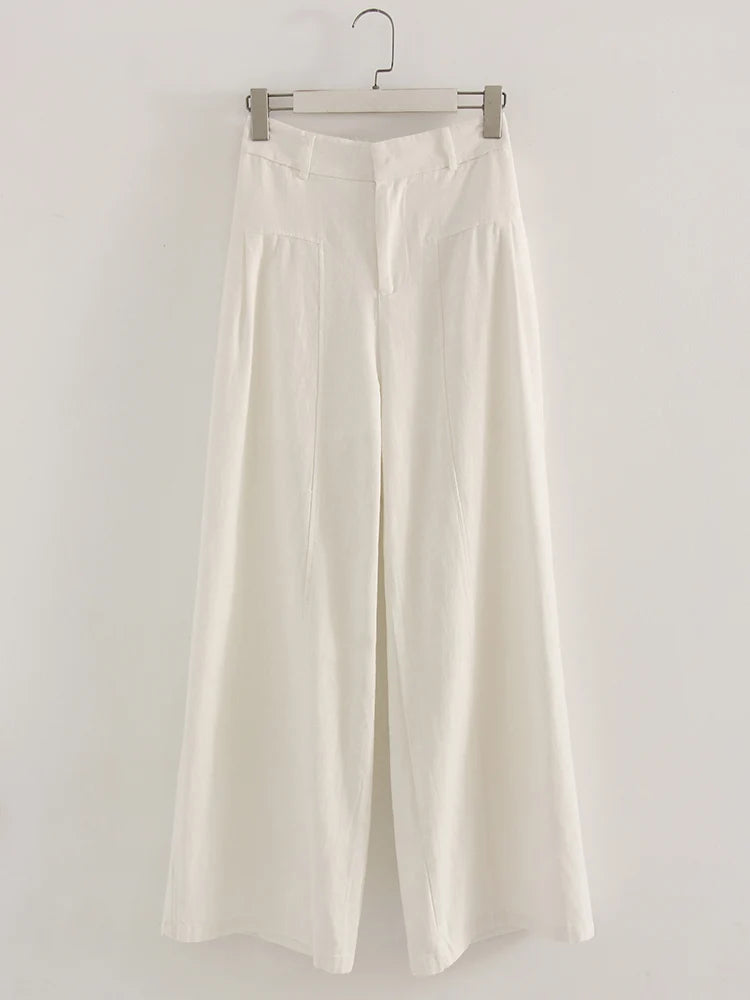 High Waist Cotton-Linen Wide Leg Pants