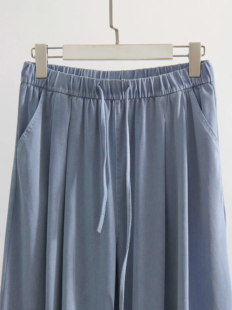 Lyocell Wide-Leg Denim Pants