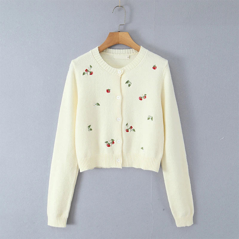 Cherry Embroidered Knit Cardigan