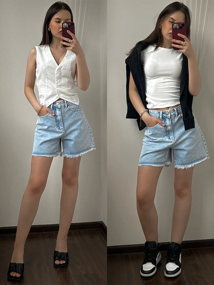 High Waist Blue Denim Shorts