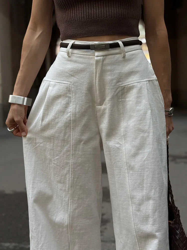 High Waist Cotton-Linen Wide Leg Pants