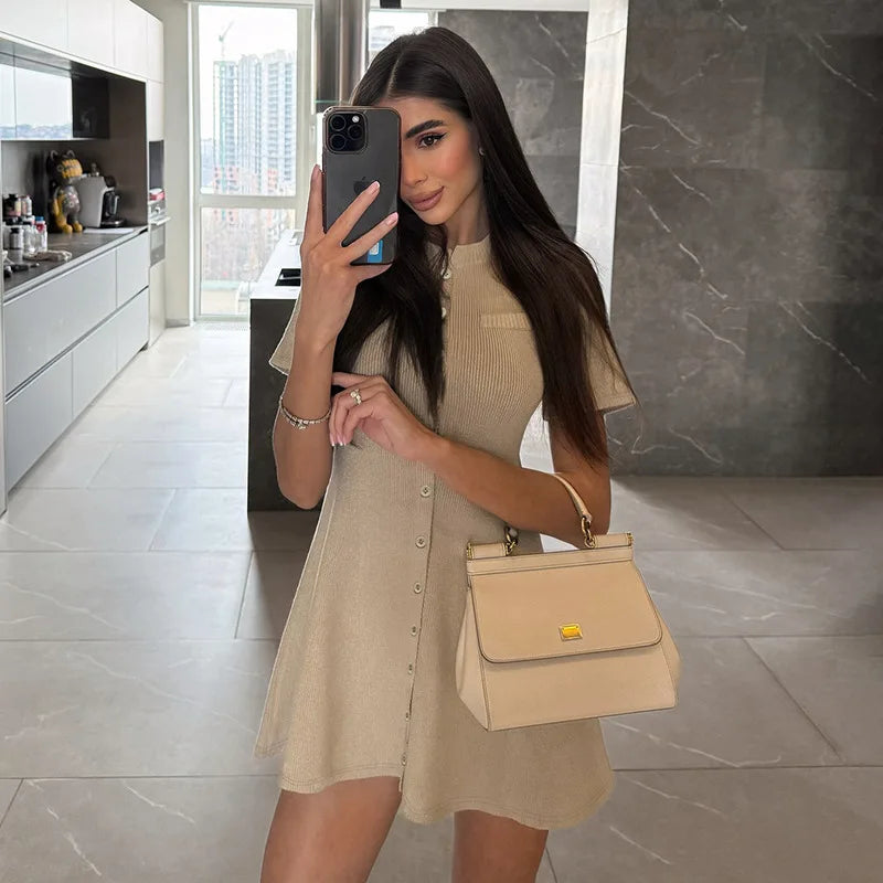 Patchwork Knit Short Dress