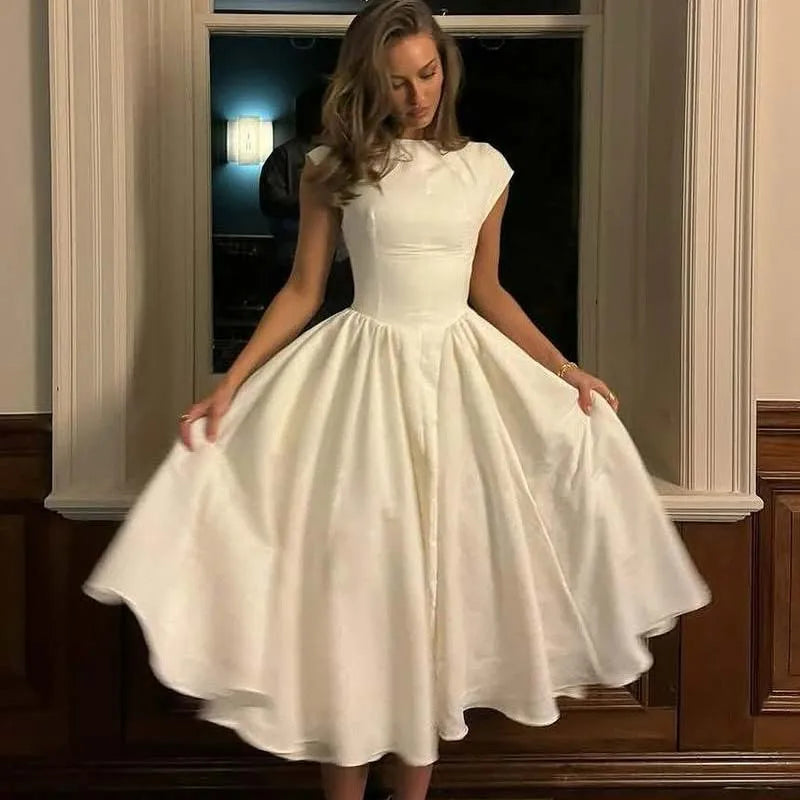 Backless Pleated Low-Waist A-Line Midi Dress