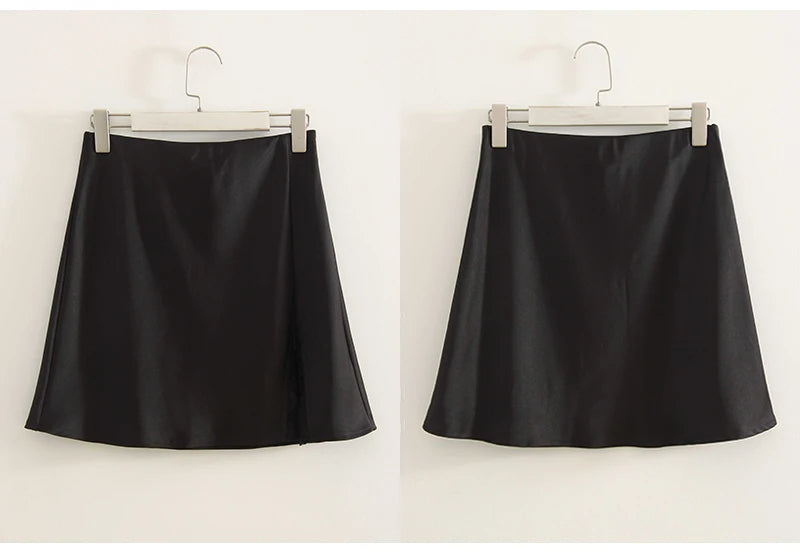 Lace Patchwork Satin Mini Skirt