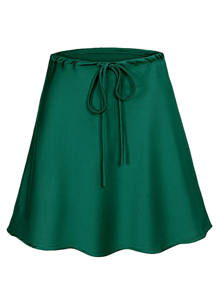 High Waist Drawstring Satin Mini Skirt Summer