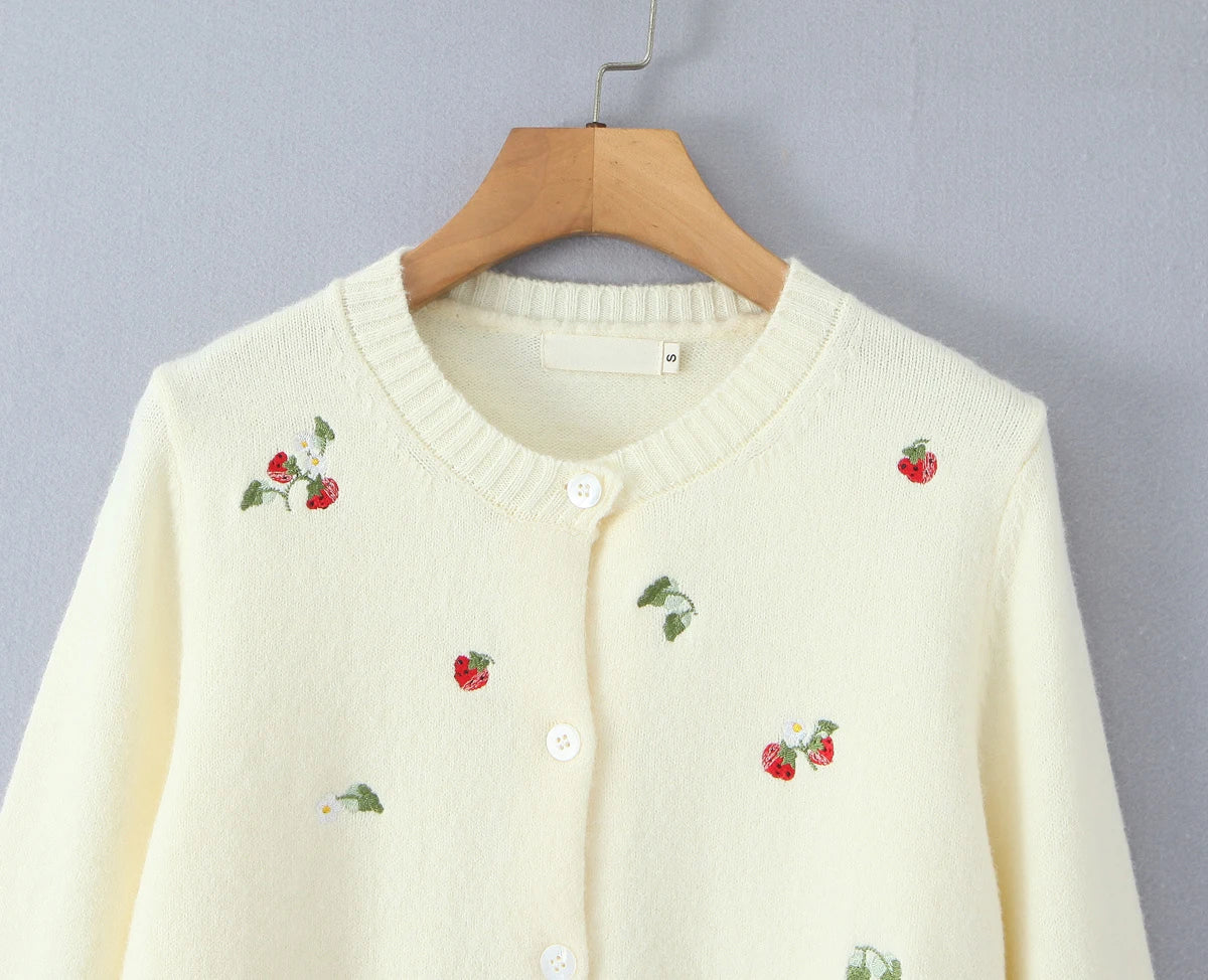 Cherry Embroidered Knit Cardigan