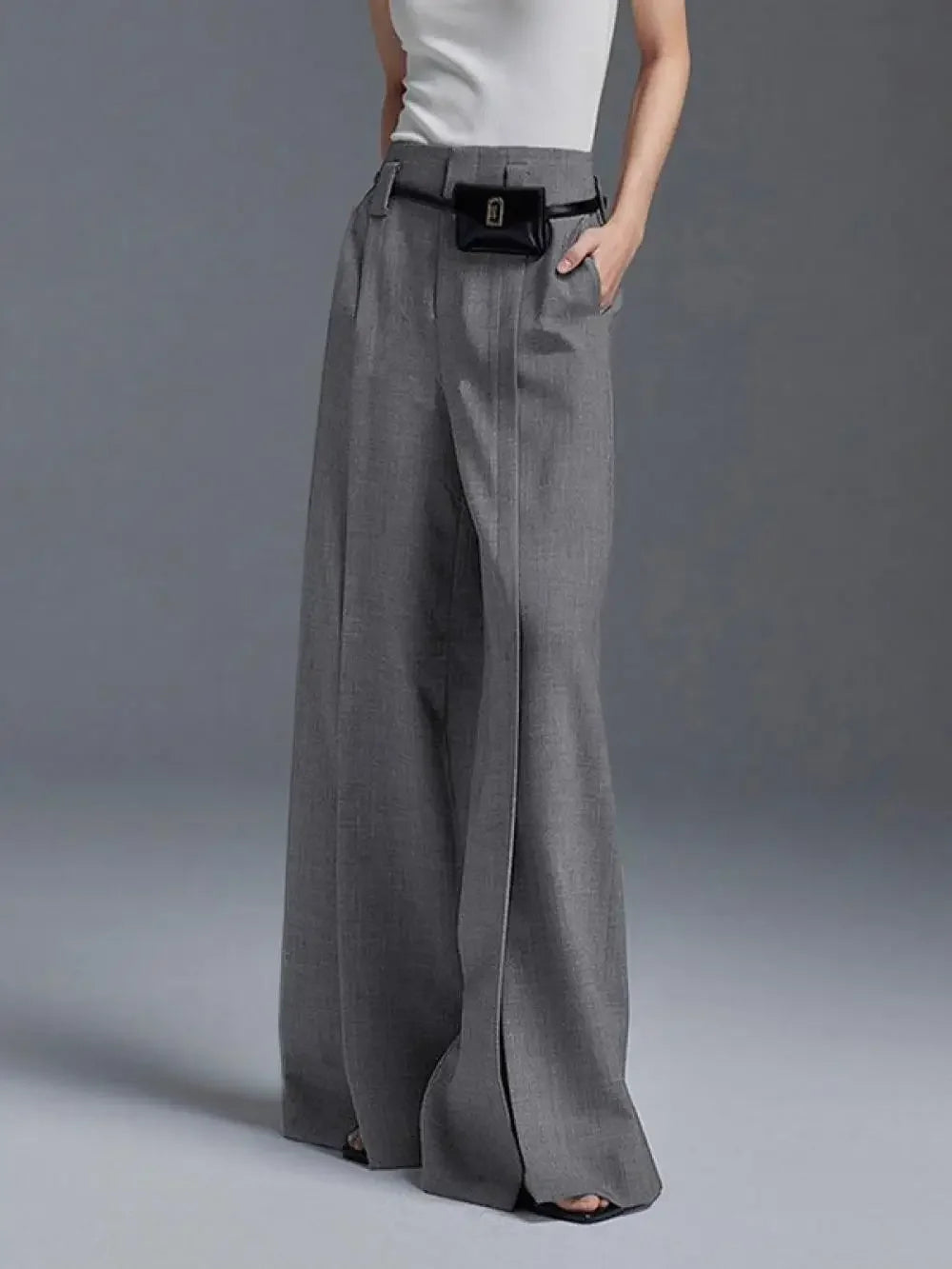 Black & White High-Waist Straight Suit Pants