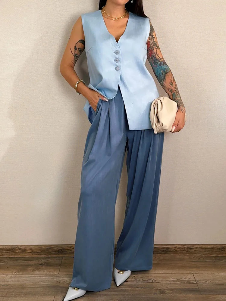 Lyocell Wide-Leg Denim Pants