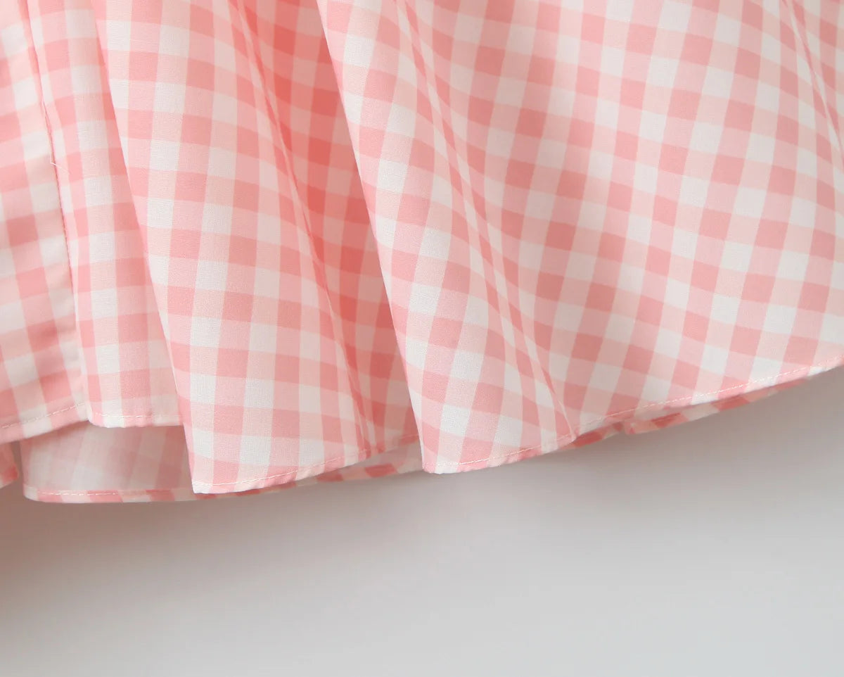 Pink Plaid Backless Halter Low-Waist Mini Dress