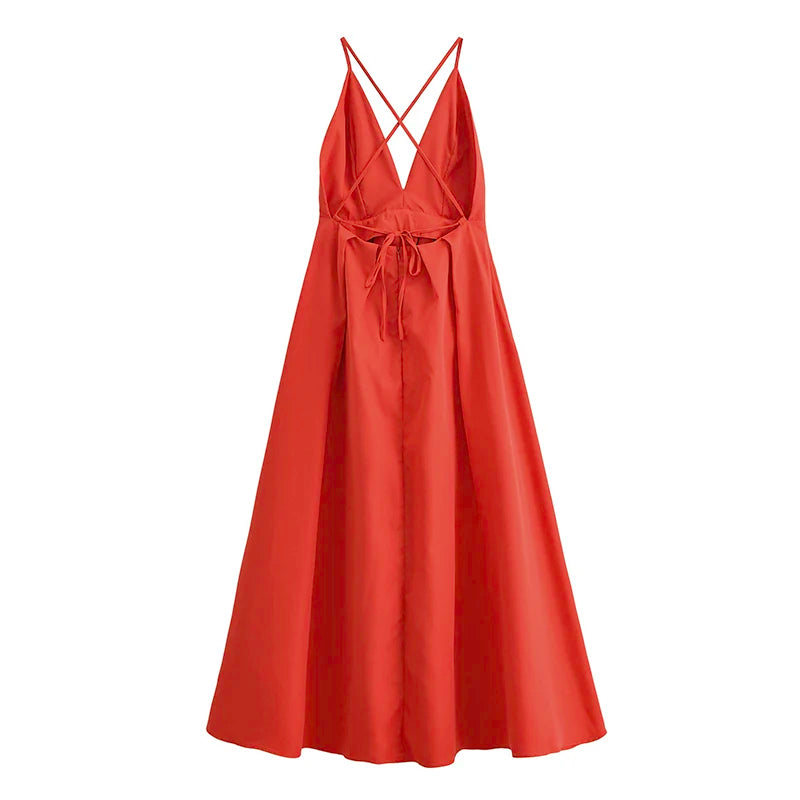 red::Brown dress with criss-cross straps on a white background