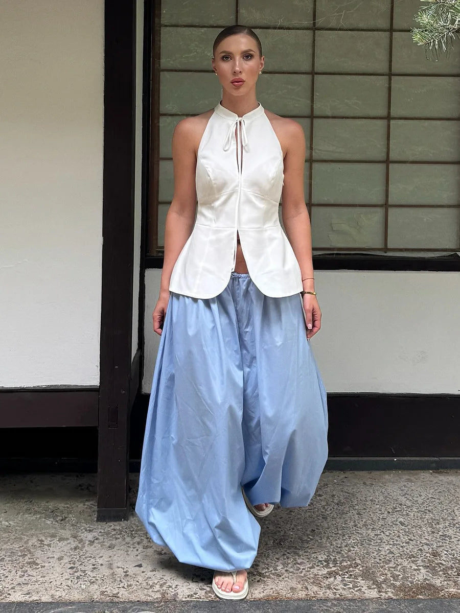 High Waist Wide-Leg Patchwork