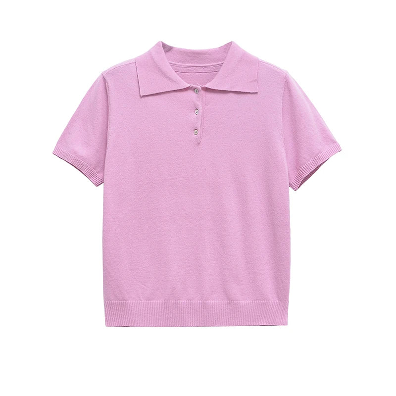 Short-Sleeve Jersey Polo Crop Top