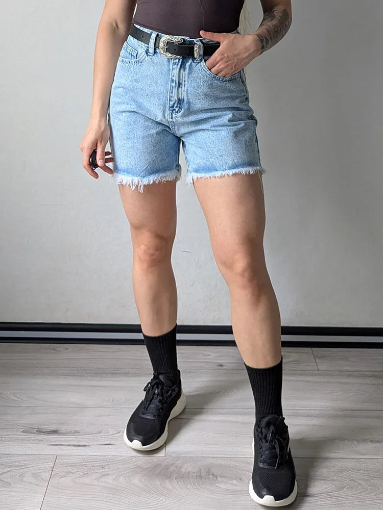 High Waist Blue Denim Shorts