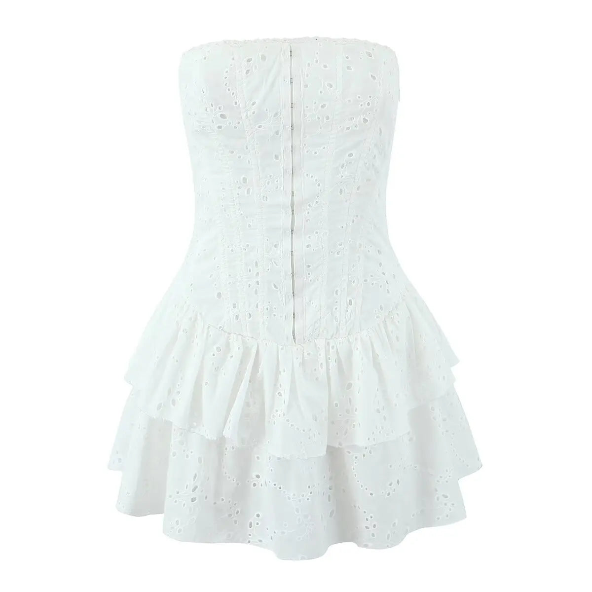 Hollow Out Embroidered Strapless Fit-and-Flare Mini Dress