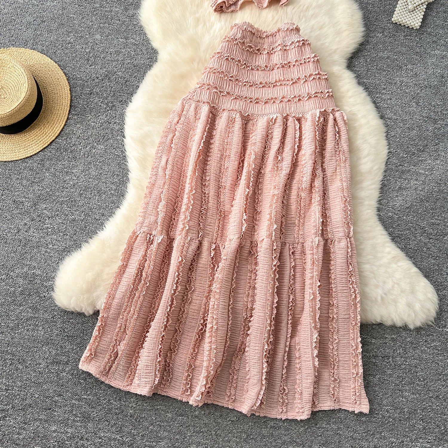 Women’s Casual Beach Two-Piece Set – Button-Front Camisole & A-Line Skirt