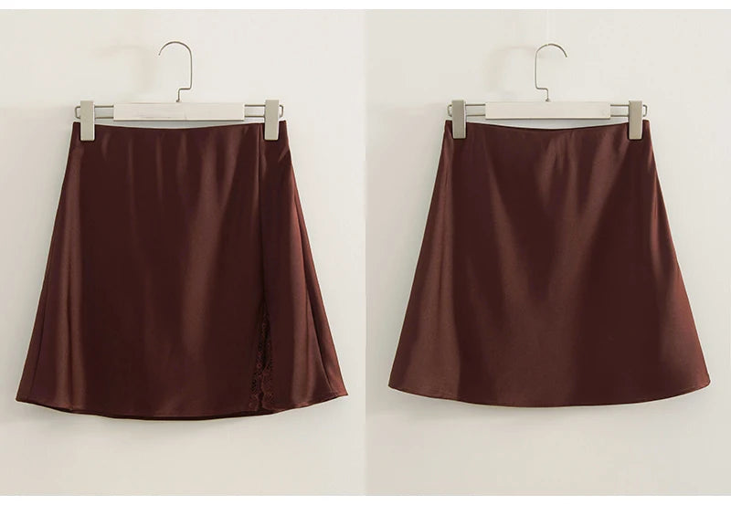 Lace Patchwork Satin Mini Skirt