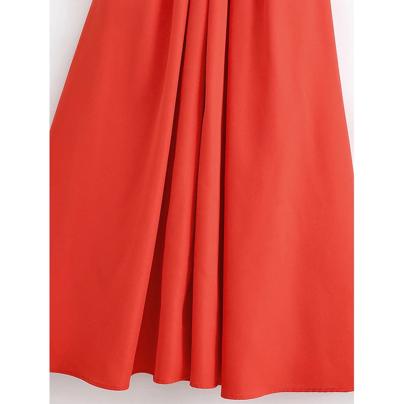 Red Backless Halter Pleated A-Line Maxi Dress