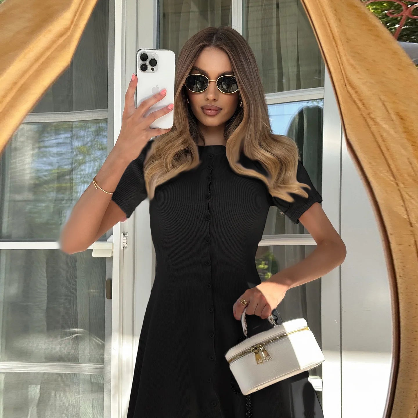 Patchwork Knit Short Dress