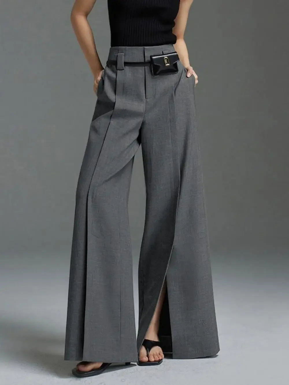 Black & White High-Waist Straight Suit Pants