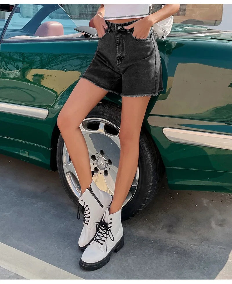 High Waist Blue Denim Shorts