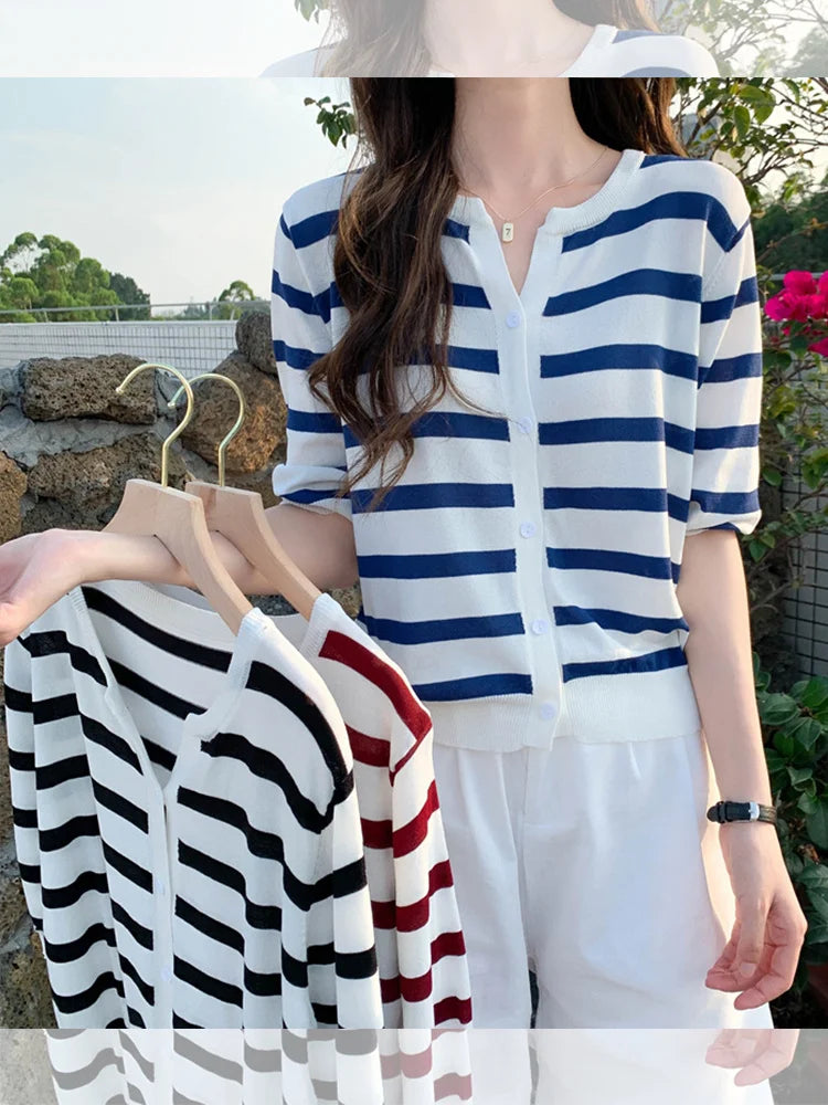 Striped V-Neck Cardigan