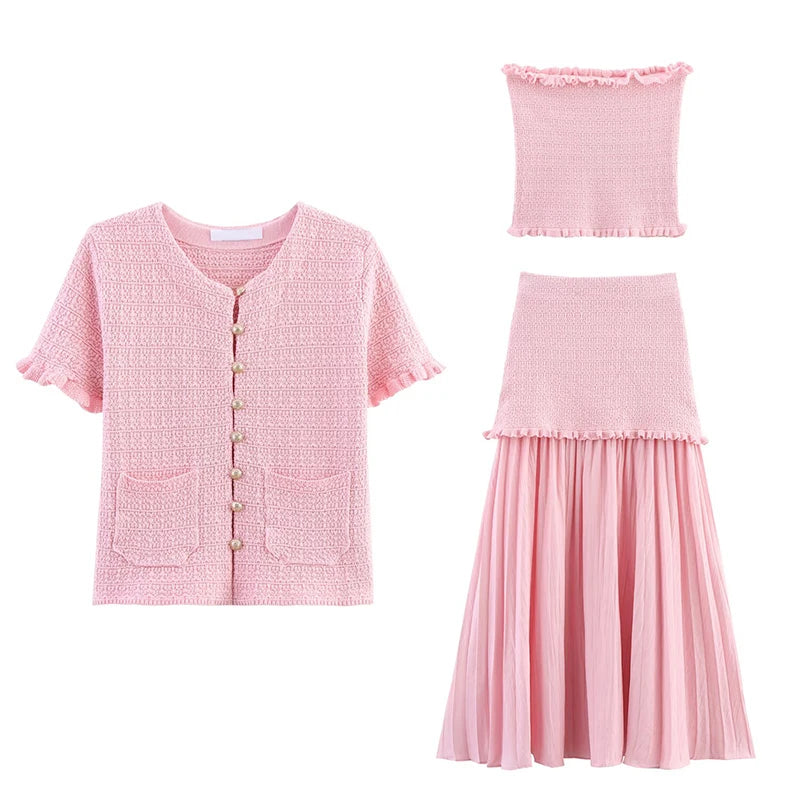 Short-Sleeve Knit Button Cardigan