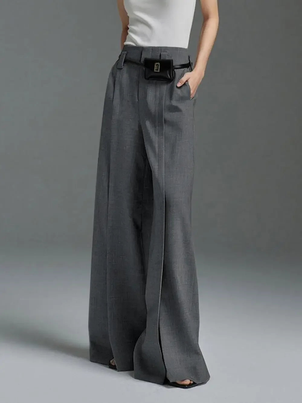 Black & White High-Waist Straight Suit Pants