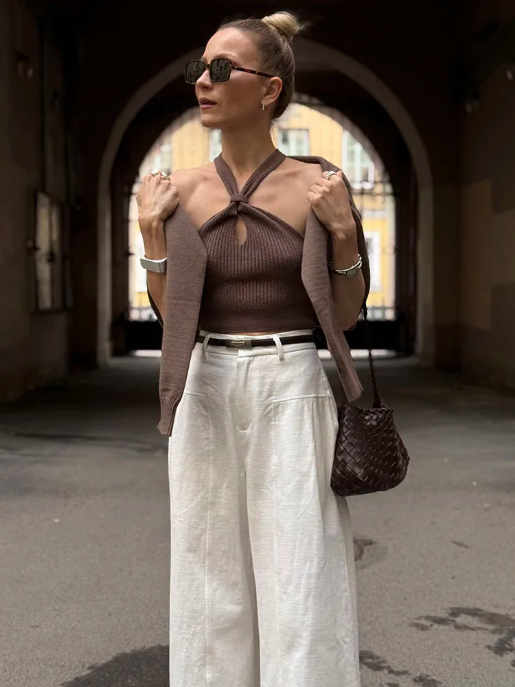 High Waist Cotton-Linen Wide Leg Pants