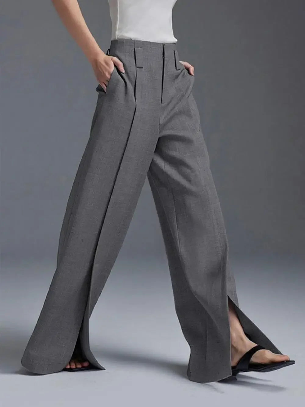 Black & White High-Waist Straight Suit Pants