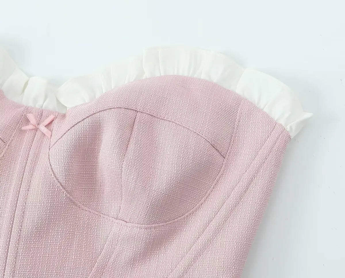 Strapless Patchwork Slim Fit Crop Top