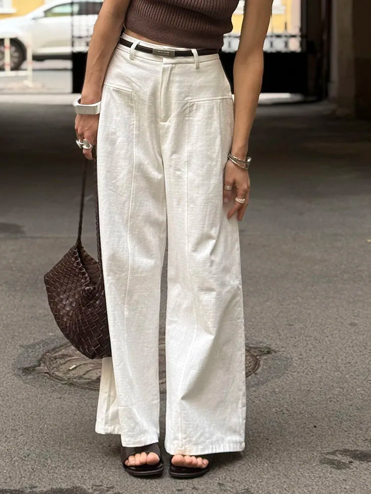 High Waist Cotton-Linen Wide Leg Pants