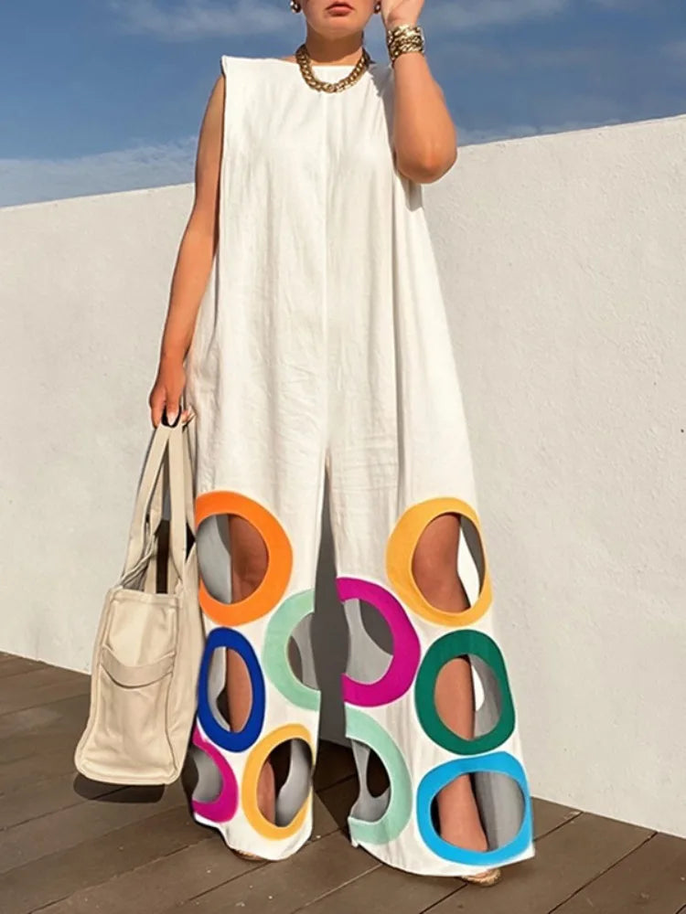 Rainbow Hollow Wide-Leg Sleeveless Jumpsuit
