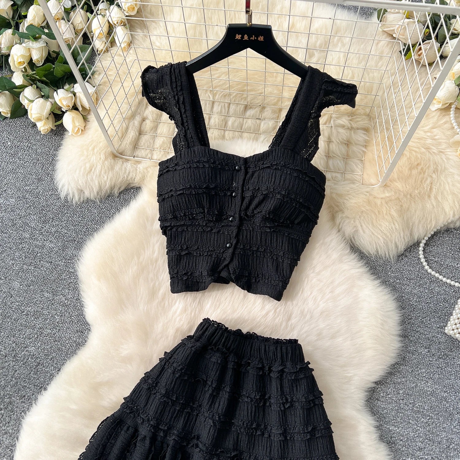 Women’s Casual Beach Two-Piece Set – Button-Front Camisole & A-Line Skirt