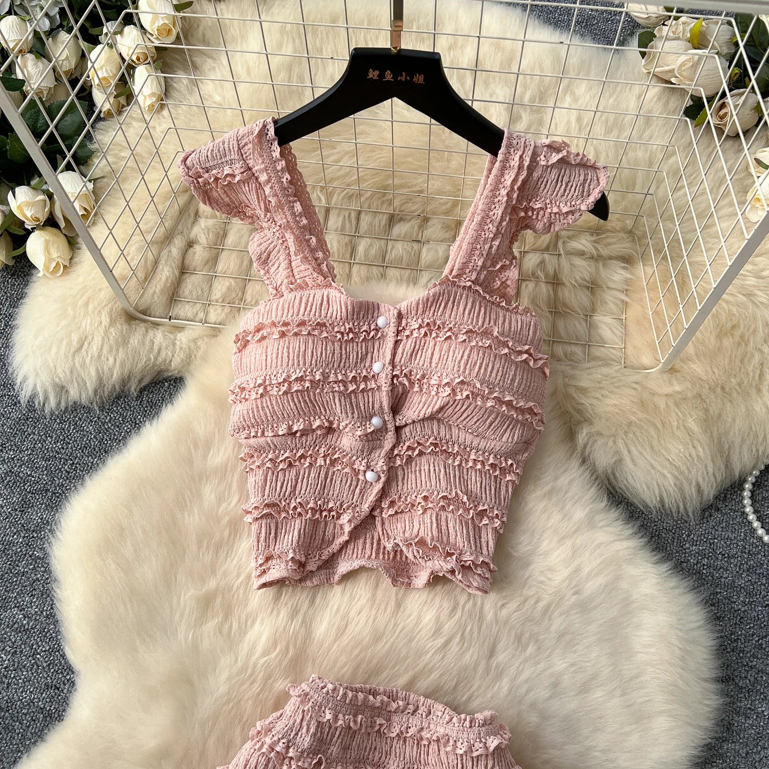 Women’s Casual Beach Two-Piece Set – Button-Front Camisole & A-Line Skirt