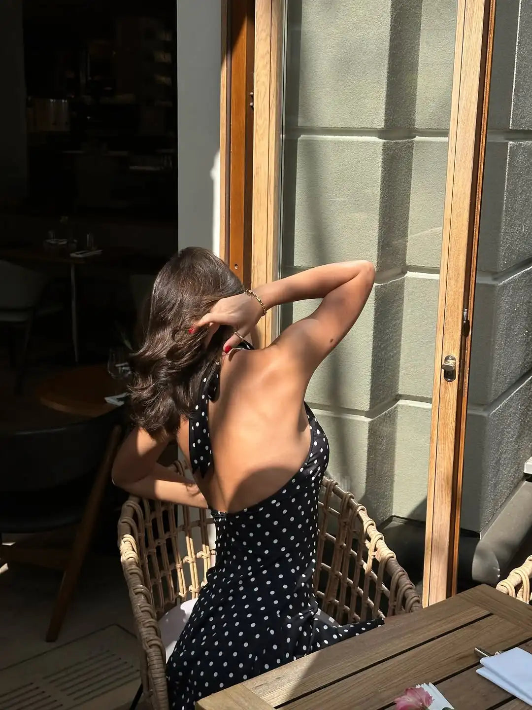 Polka Dot Off-Shoulder Backless Halter Mini Dress