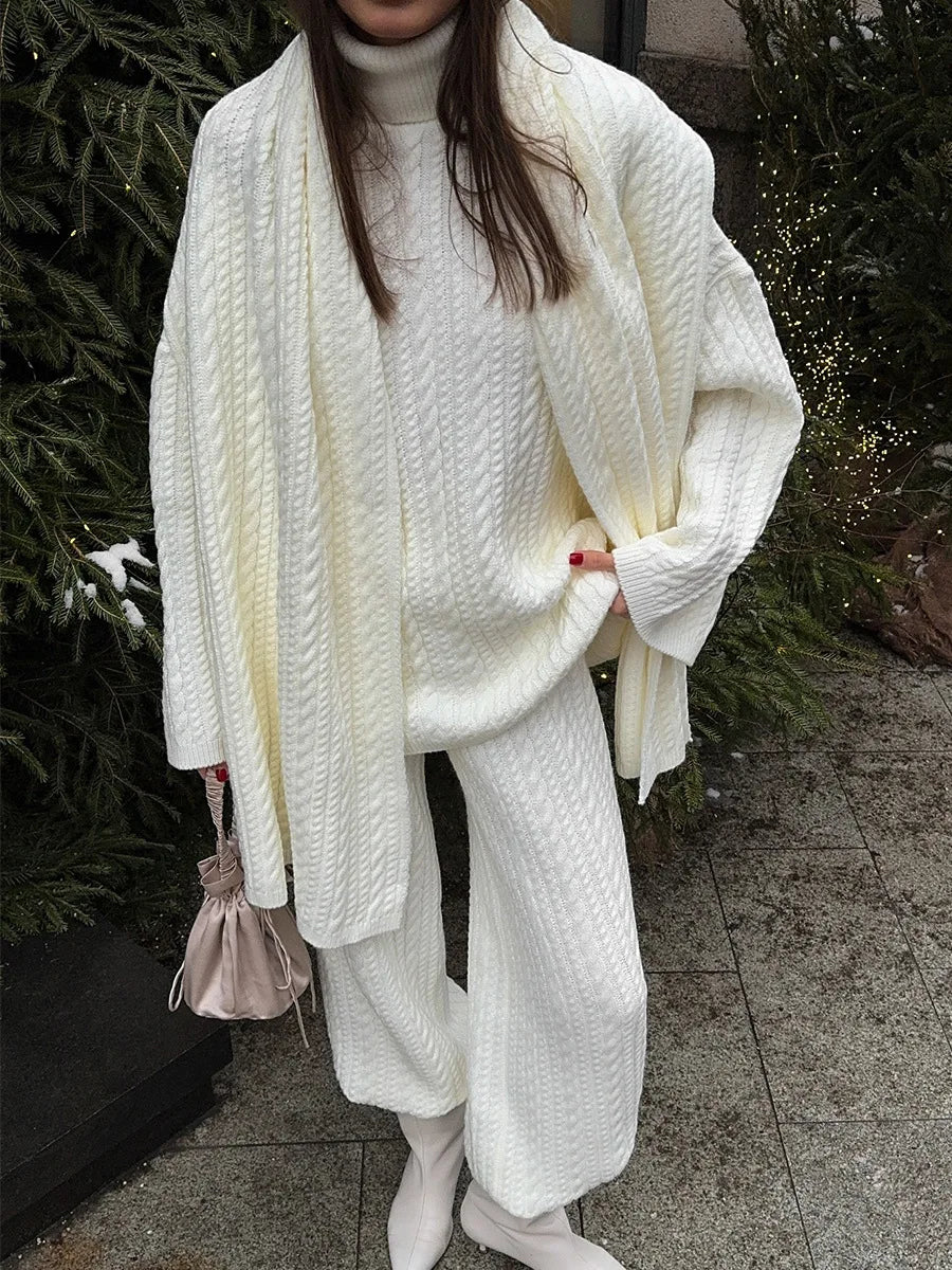 Ribbed Turtleneck Knit Set